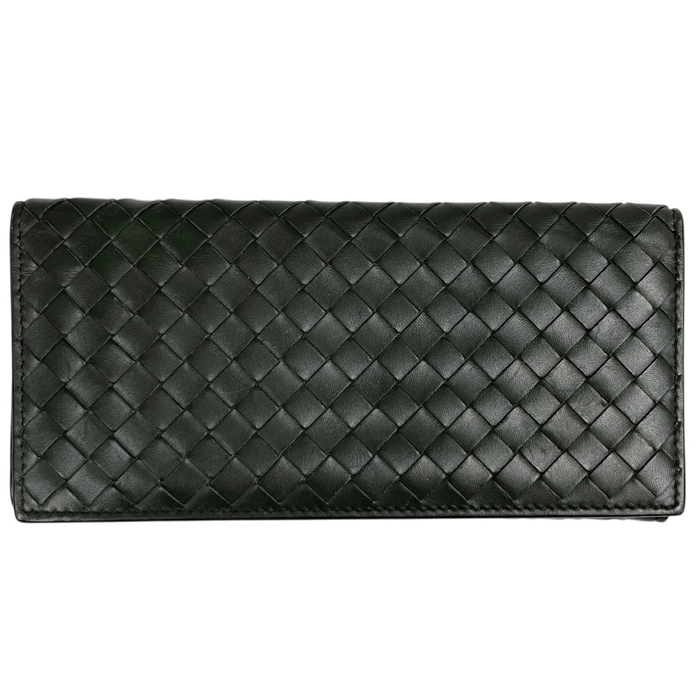 Bottega Veneta long wallet Intrecciato weave bi fold leather green